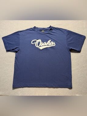 Cotton On Box Fit Osaka T-Shirt Men’s Large Navy Blue Heavyweight Graphic